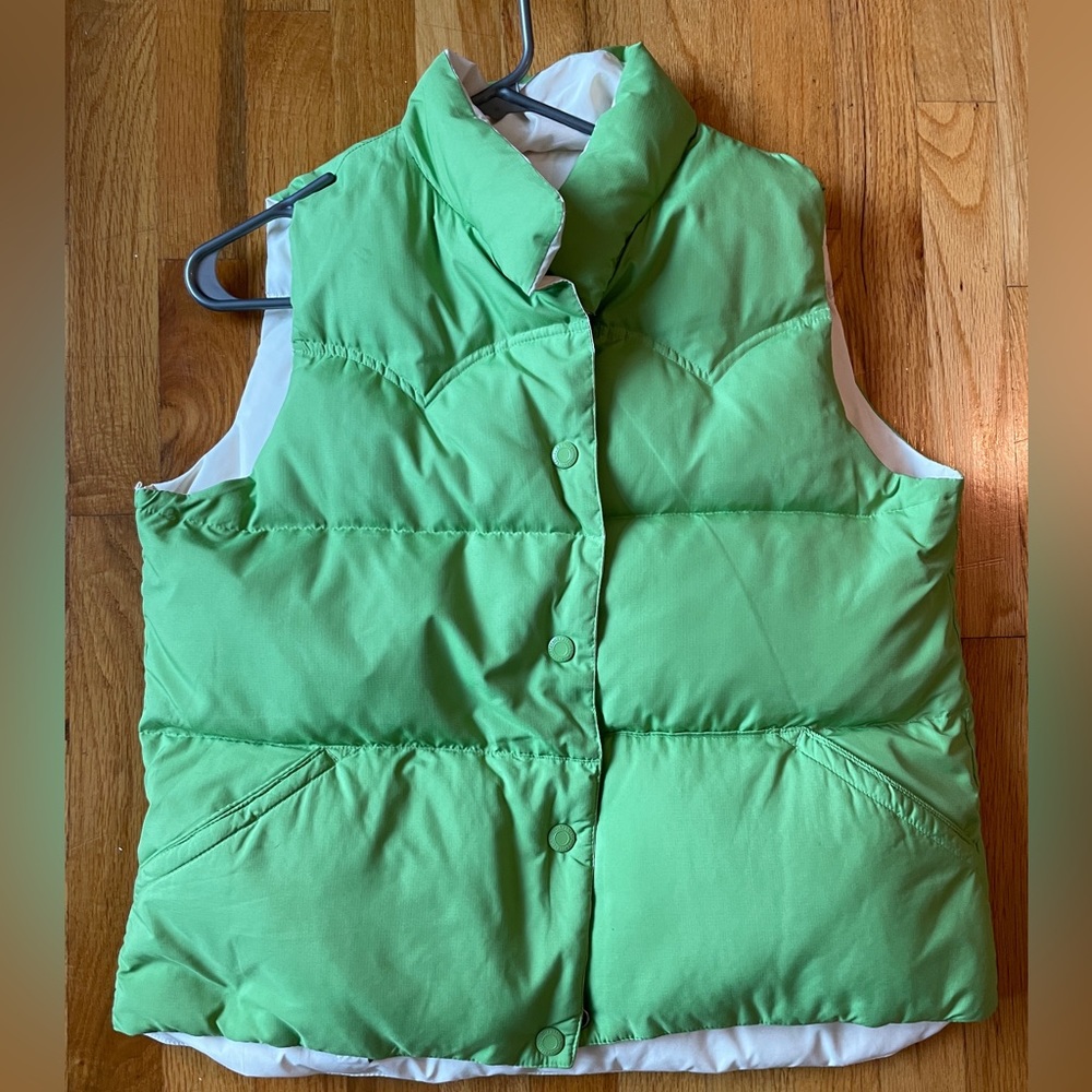Reversible White and Green American Eagle Snap Up Winter Puffer Vest